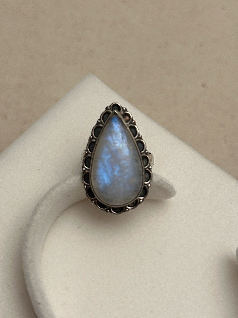 Sterling Silver Teardrop Rainbow Moonstone Ring - Picture 4 of 8